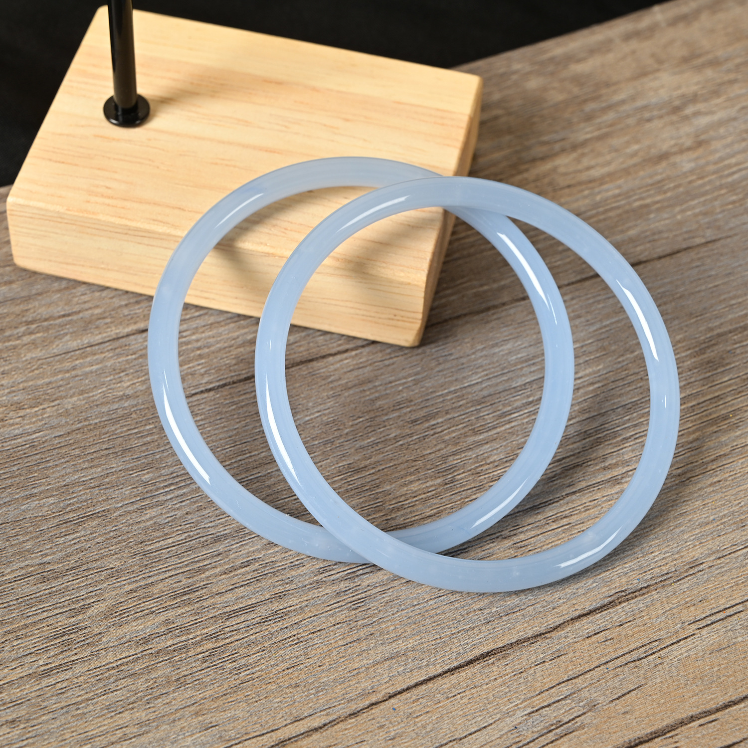 2Pcs/Set Glass Natural Jade Solid Color Jingle Bangles Retro Simple Bracelet Femme Women's Casual China Jewelry