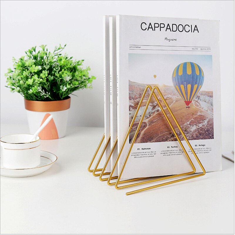 Nordic minimalist style wrought iron triangle book shelf book stand home office desk book storage ornaments: 2