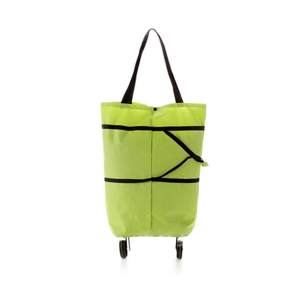 Folding Shopping Cart Portable Luggage Cart Durable Collapsible Vegetables Organizer Trolley Handbag: green