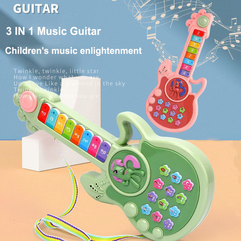 bouton de guitare électrique pour enfants à trois modes, jouet de dessin animé, Piano, jouet éducatif pour l'éducation précoce des enfants, Instrument de musique