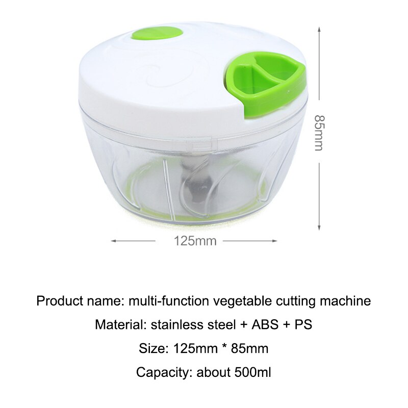 500ml Multifunction High Speedy Chopper Garlic Cutter Vegetable Fruit Twist Shredder Manual Meat Grinder Slicers Accessories