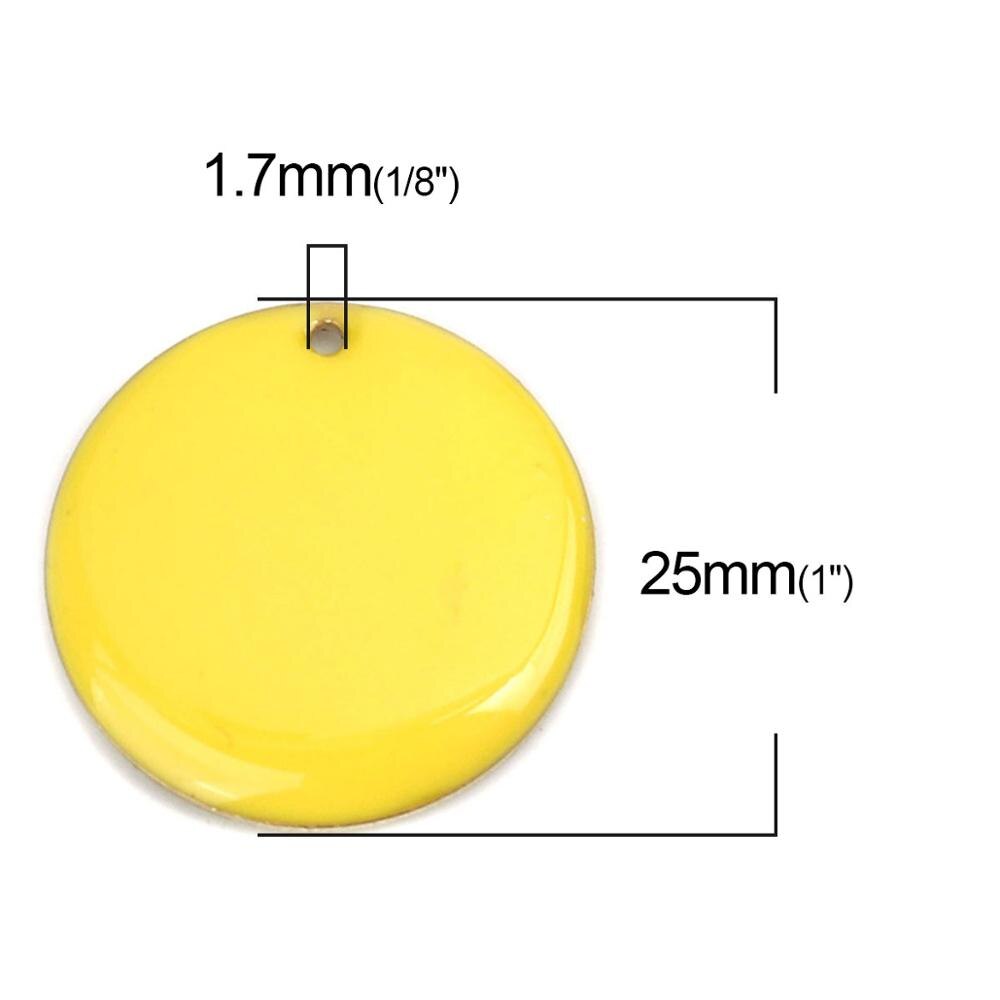 DoreenBeads Copper Enamelled Sequins Pendant Brass Colorful Round Style Jewelry DIY Charms 25mm Dia., 5 PCs: yellow