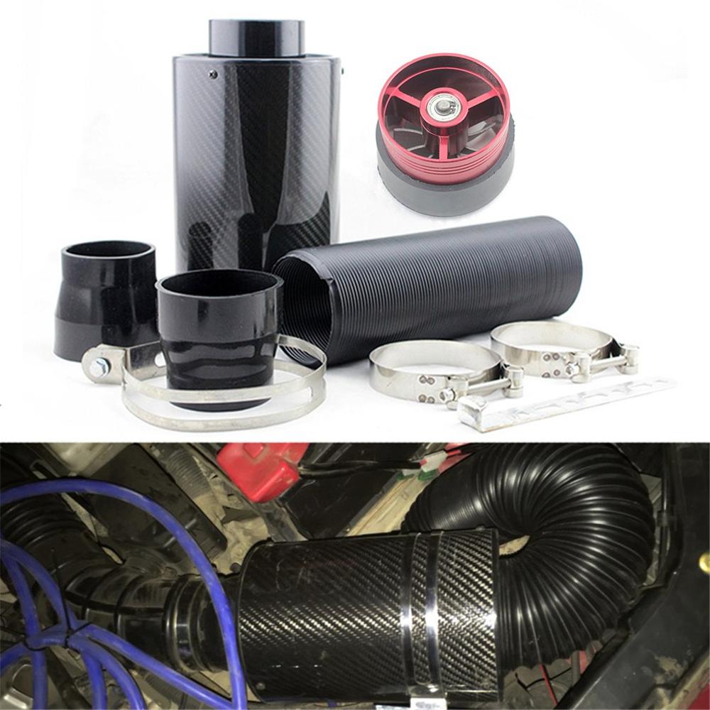 Universal Car Carbon Fibre Cold Air Filter Feed Enclosed Intake Induction Pipes Cold High Flow Ducting Intake Admission