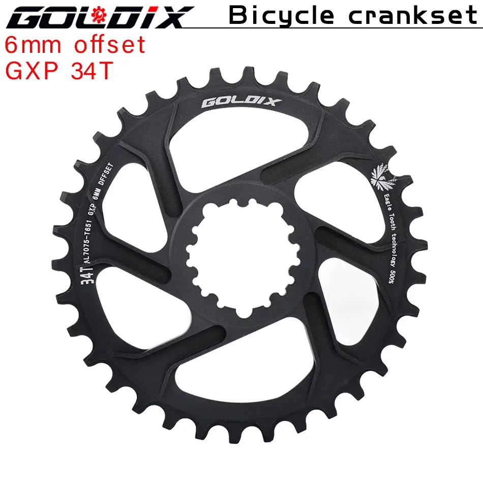 GOLDIX para plato de bicicleta de 3 clavos 0/3/6mm Offset 30/32/34/36/38T rueda de cadena de bicicleta MTB para XX1 X9 XO X01 G X NX Direct Mo: Amarillo claro