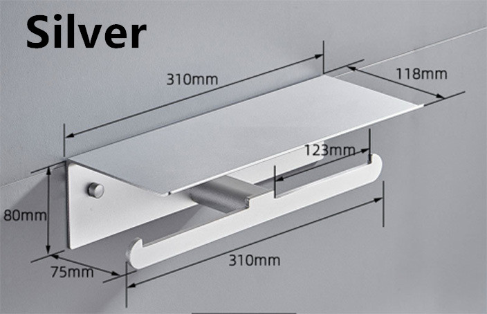Matte Black Double Toilet Roll Paper Holder Bathroom Accessories WC Towel Holder Rack Shelf Aluminum Material: Silver 2