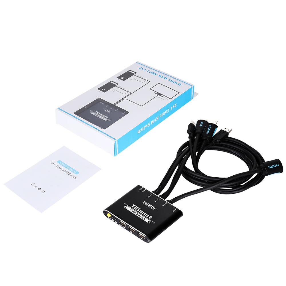 TESmart 2 Port USB HDMI Cable KVM Switch with Extra USB 2.0 Port Support 4K*2K (3840x2160)