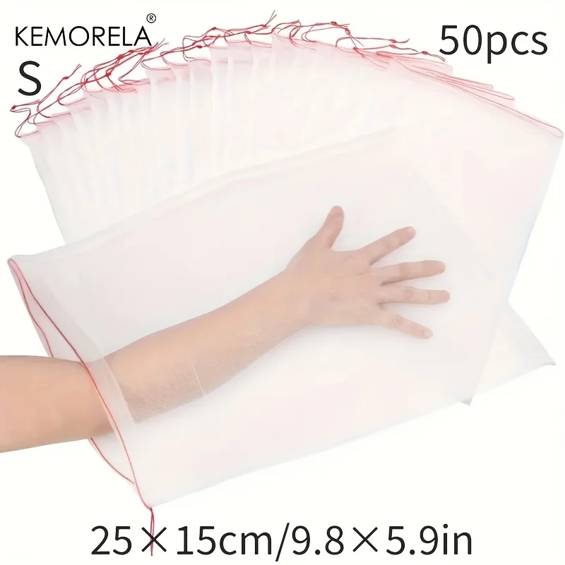 KEMORELA 50 pièces sacs de Protection contre les insectes aux fruits en maille blanche-couvercles Non tissés PP/TPE durables pour garder les insectes oiseaux-idéal pour les fruits