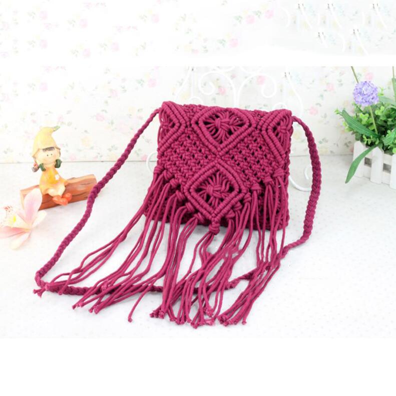 Neue Stroh Tasche Böhmischen Quaste Strand Tasche Frauen Häkeln Fransen Crossbody Ultraleicht Schulter Tasche Frauen Kleine Bolsos Feminina: Rosered