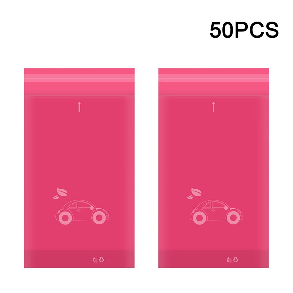 50pcs Car Trash bag Disposable Self-Adhesive Car Biodegradable Trash Rubbish Holder Garbage Storage Bag Vomit Bags Car Trash bin: Red