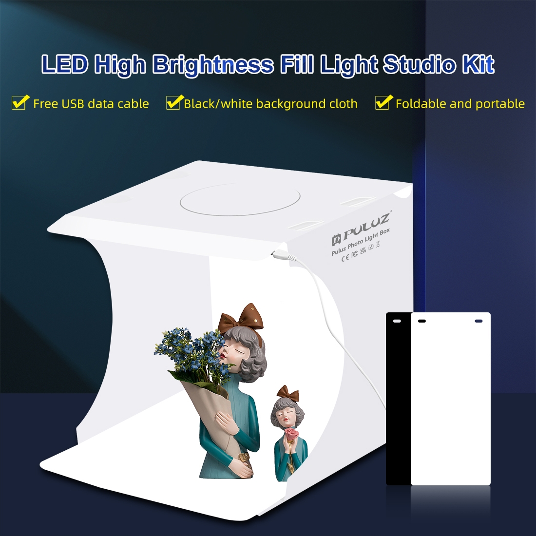 PULUZ 20 cm Fotostudio Box, Mini Foto Lightbox, Fotografie Studio Schieten Tent Box Kits 2 Kleuren Achtergrond, Light Box Voor Foto
