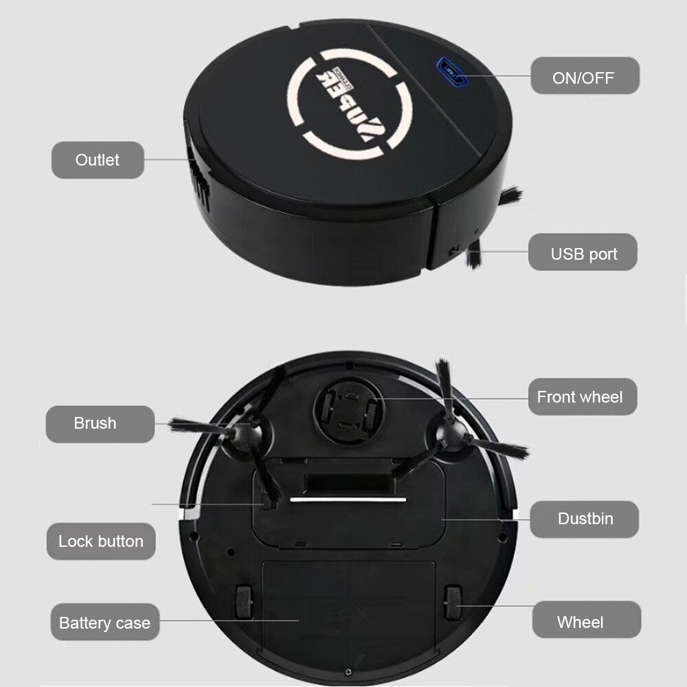 Behogar Robot Vacuum Household USB Rechargeable Automatic 1800PA Strong Suction Robot Vacuum Cleaner for Home Floor Cleaning