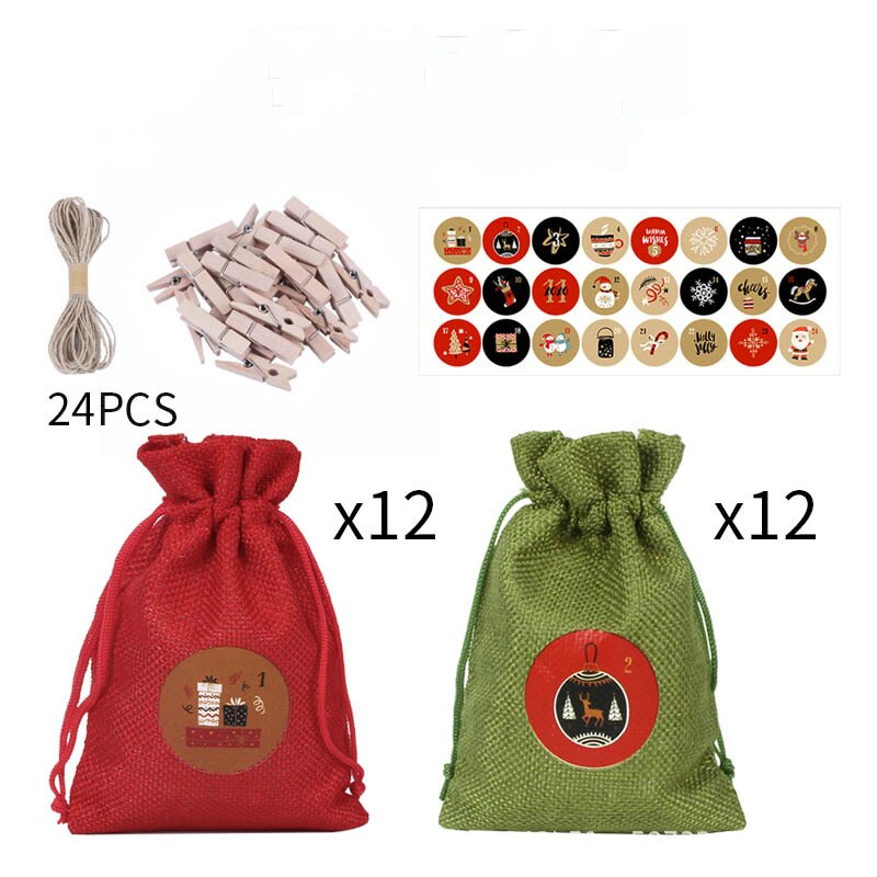 24Pack Kerst Decoratie Rode En Groene Zak Cadeau Bundel Pocket Set Sieraden Opbergtas: Default Title