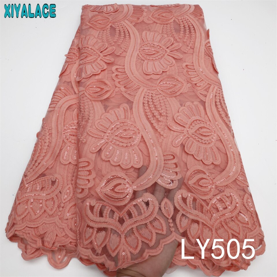 African French Net Lace Fabric Royal Blue Milk Silk Lace Fabric with Sequins Embroidered Nigerian Tissue Cord Lace Fabric LY505