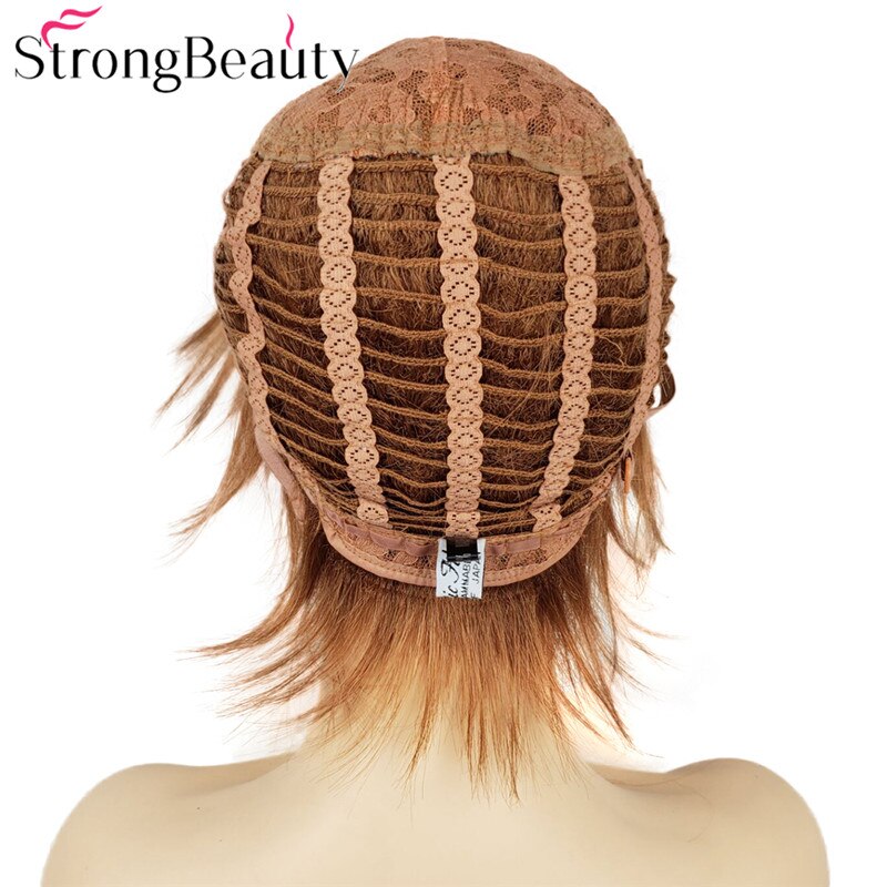 StrongBeauty Short Straight Wigs Natural Hair Women's Synthetic Wig Layered Cut Hair Wigs