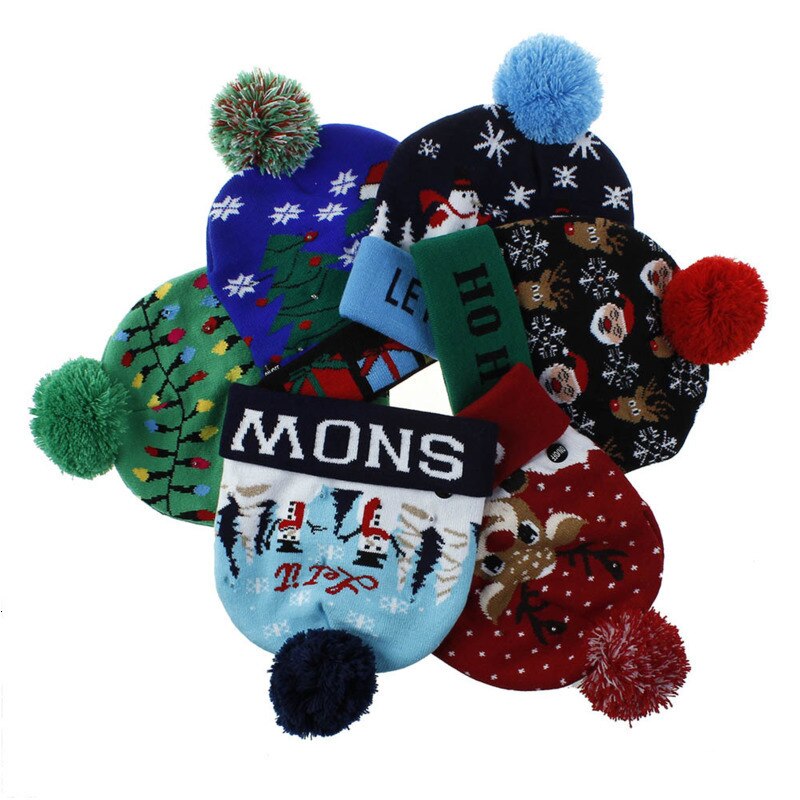 Vintermössor för kvinnor led light-up stickad ful tröja xmas jul mössa gorros mujer invierno bonnet femme
