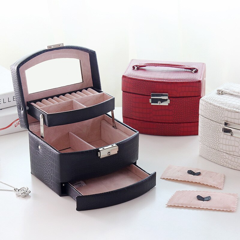 Automatic Jewelry Box 3 layers Jewelry case Jewel Package Storage Holding Ring Necklace Bracelet Earring Festival: black