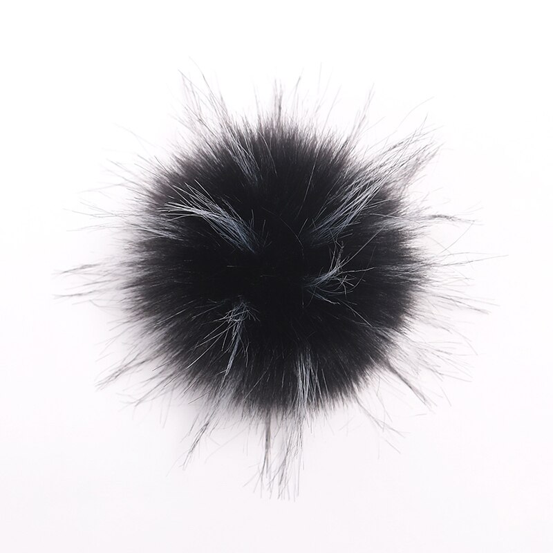 10cm kunstige med knap vaskebjørn pels pels pom poms til kvinder og børn vinter hat og kasket huer pels pompon: Sort