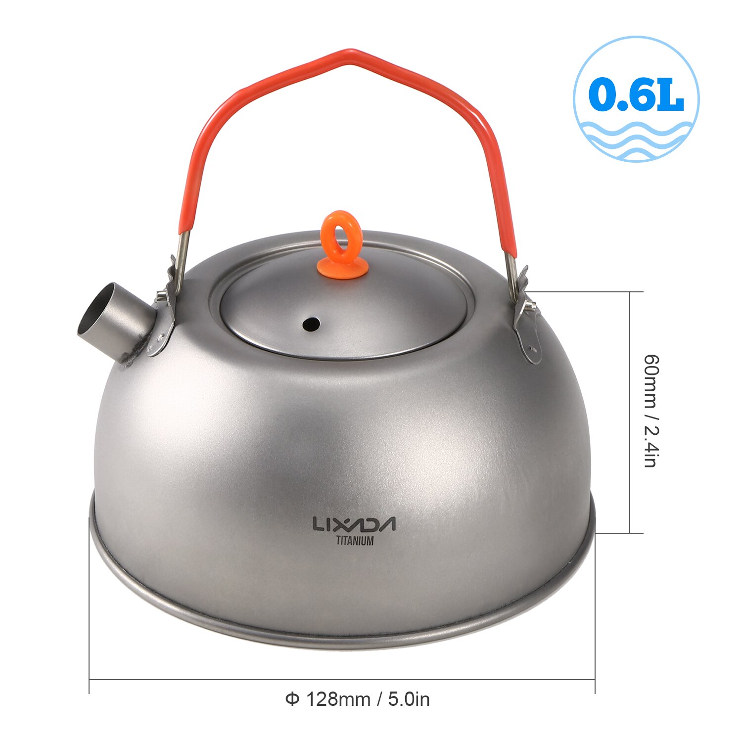 Lixada 600ml Titanium Tea Kettle for Boiling Water Bottle Coffee Tea Pot Tableware Cookware for Outdoor Camping Hiking Picnic