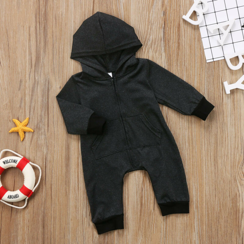 Pasgeboren Baby Jongens Meisje Rompertjes Lange Mouw Rits Grijs Katoen Hoodie Romper Jumpsuit Kleding Outfits