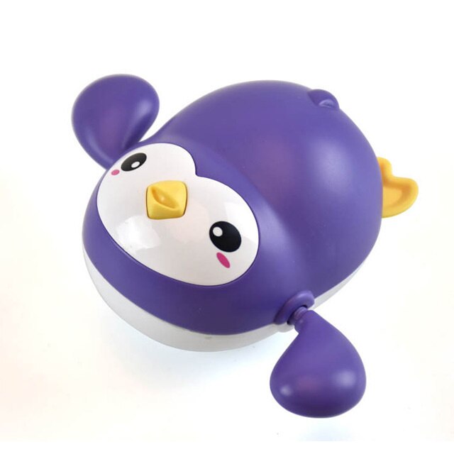 Baby Cute Animals Bath Toy Swimming Pool Water Play Bathing Ducks Crab Frog Classic Chain Clockwork Water Toys For Kids: Purple Penguin