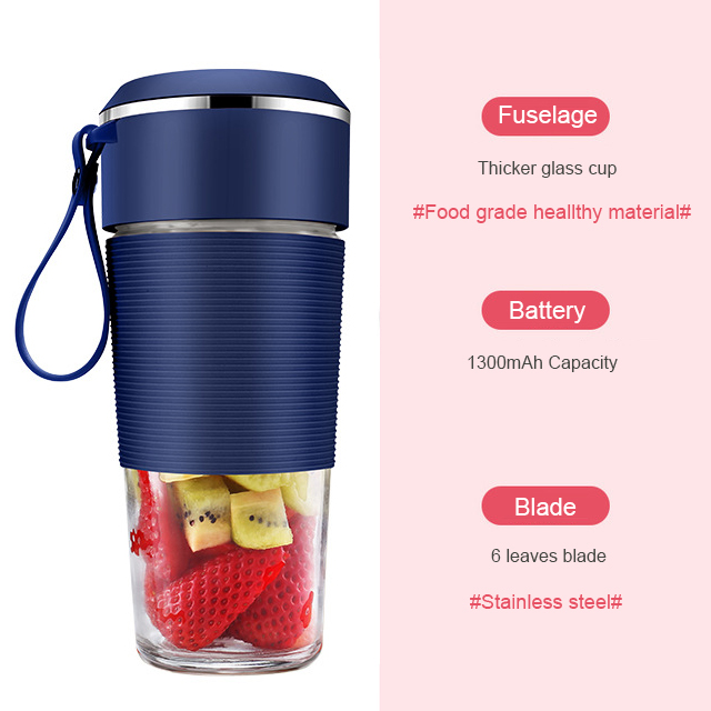 Handheld Blender Portable Mini Mixer Rechargeable USB Electric Juicer Lemon Orange Squeezer Fresh Juice Cup: blue 6 blade