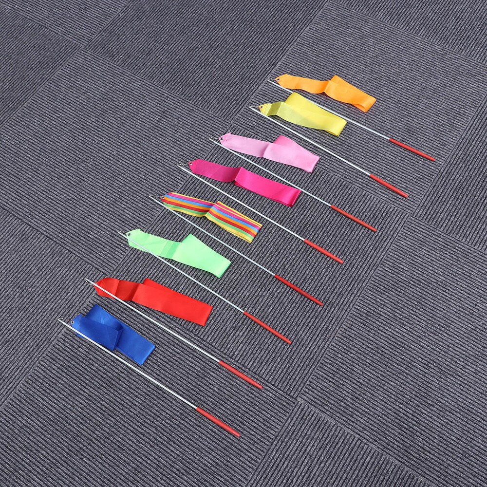 8pcs 4M Rhythmic Gymnastics Ribbon with Stick Children Dancing Streamers Riband (Colorful)