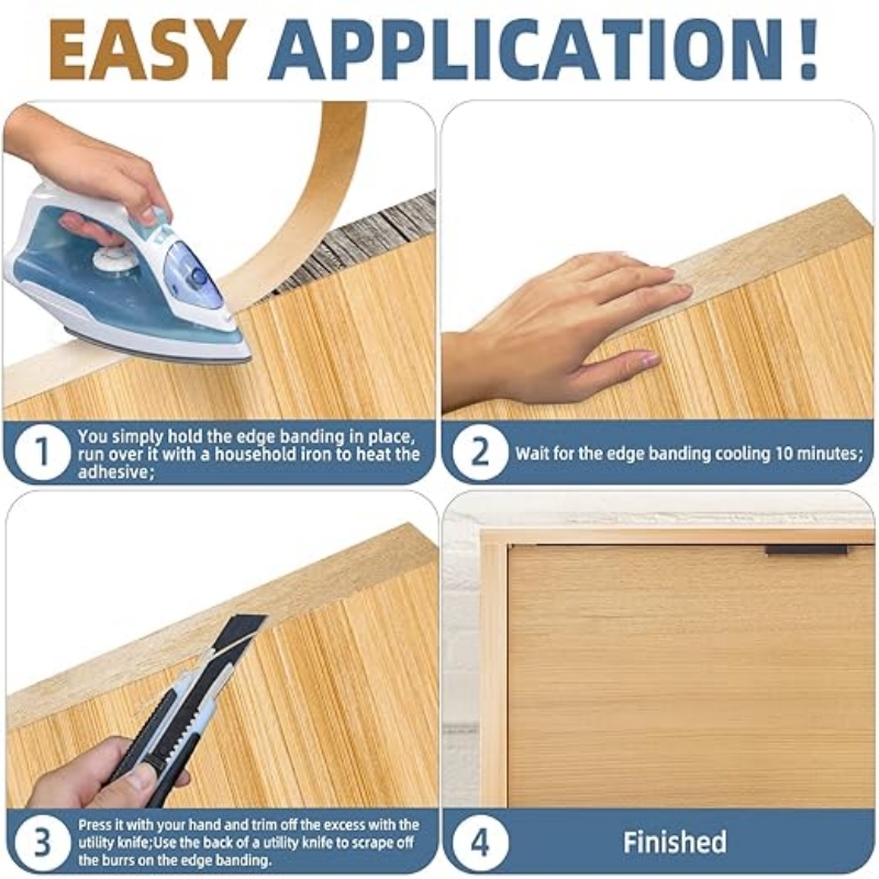 Tiras de chapa de madera de abedul prepegadas, bandas de borde de madera contrachapada, cinta de madera flexible, bordes de chapa de hierro con parte trasera adhesiva termofusible