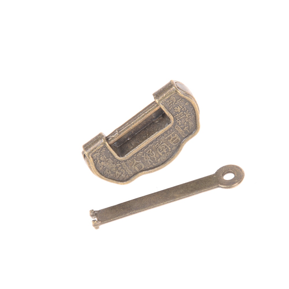 1Pc Archaistic Chinese Vintage Antieke Oude Stijl Lock/Key Messing Gesneden Hangslot 3.5 Cm * 1.7cm * 1.1 Cm