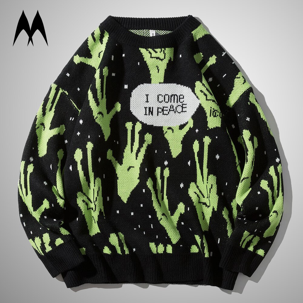 Streetwear Gebreide Trui Mannen Brand Gebreide Harajuku Alien Hip Hop Mannen Truien Kleding Trui Oversized Truien