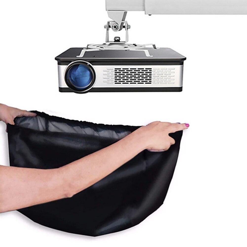 Schwarze, staubdichte und wasserabweisende außeninstallationsabdeckung mit kordelzug, faltbar, für deckenprojektoren geeignet.