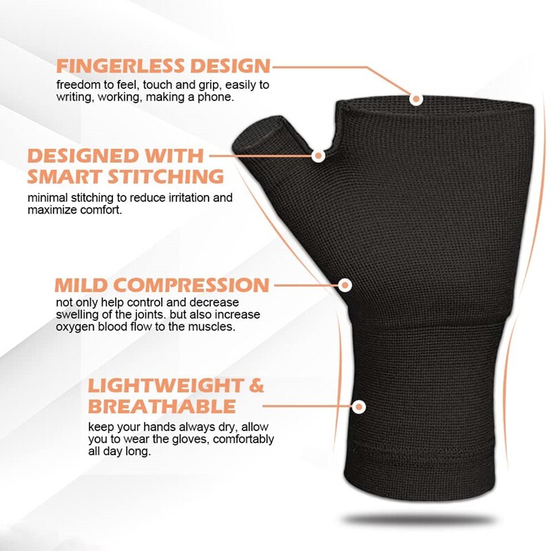 2PCS Fingerless Compression Gloves Wrist Thumb Support Sleeves Protector for Carpal Tunnel Pain Fatigue Sprains Sports Wristband