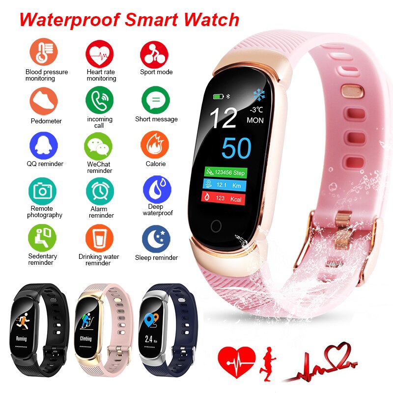 Vrouwen Smart Horloge LED Waterdichte SmartWatch Sport Hartslag Bloeddruk Stappenteller Horloge Klok Voor Android iOS Relogio