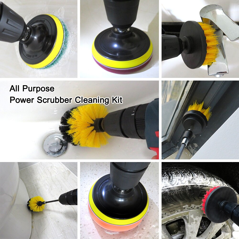 3 stk / sæt 2/3.5/4 '' elektrisk skrubberbørste børstesæt plast rund rengøringsbørste til tæppeglas bildæk nylonbørster