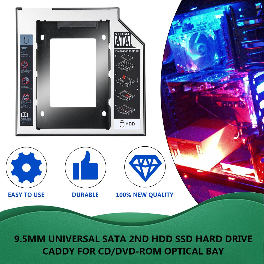 Universal 2.5 2nd 9.5mm Ssd Hd SATA Hard Disk Drive HDD Caddy Adapter Bay For Cd Dvd Rom Optical Bay