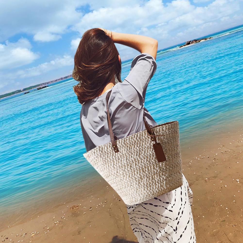 Women Summer Single Shoulder Beach Straw Bag Simple Fashionable Woven Bag Casual Bag Beach Bag Bohemia Style Handbag