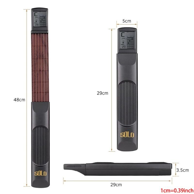 Pocket Guitar Chord Practice Tool, Portable Guitar Neck for Trainer Beginner w/ a Rotatable Chords Chart Screen (Battery Include