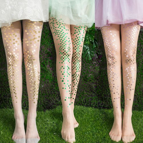 Shiny Metallic Neon Mermaid Color Wet Look Tights Halloween Costume Pantyhose Stocking: Silver