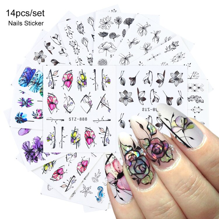 12 Stuks Jaar Stickers Voor Nagels Water Transfer Decals Manicure Art Decoratie Nail Sliders LASTZ892-905: STZ880-902 14pcs