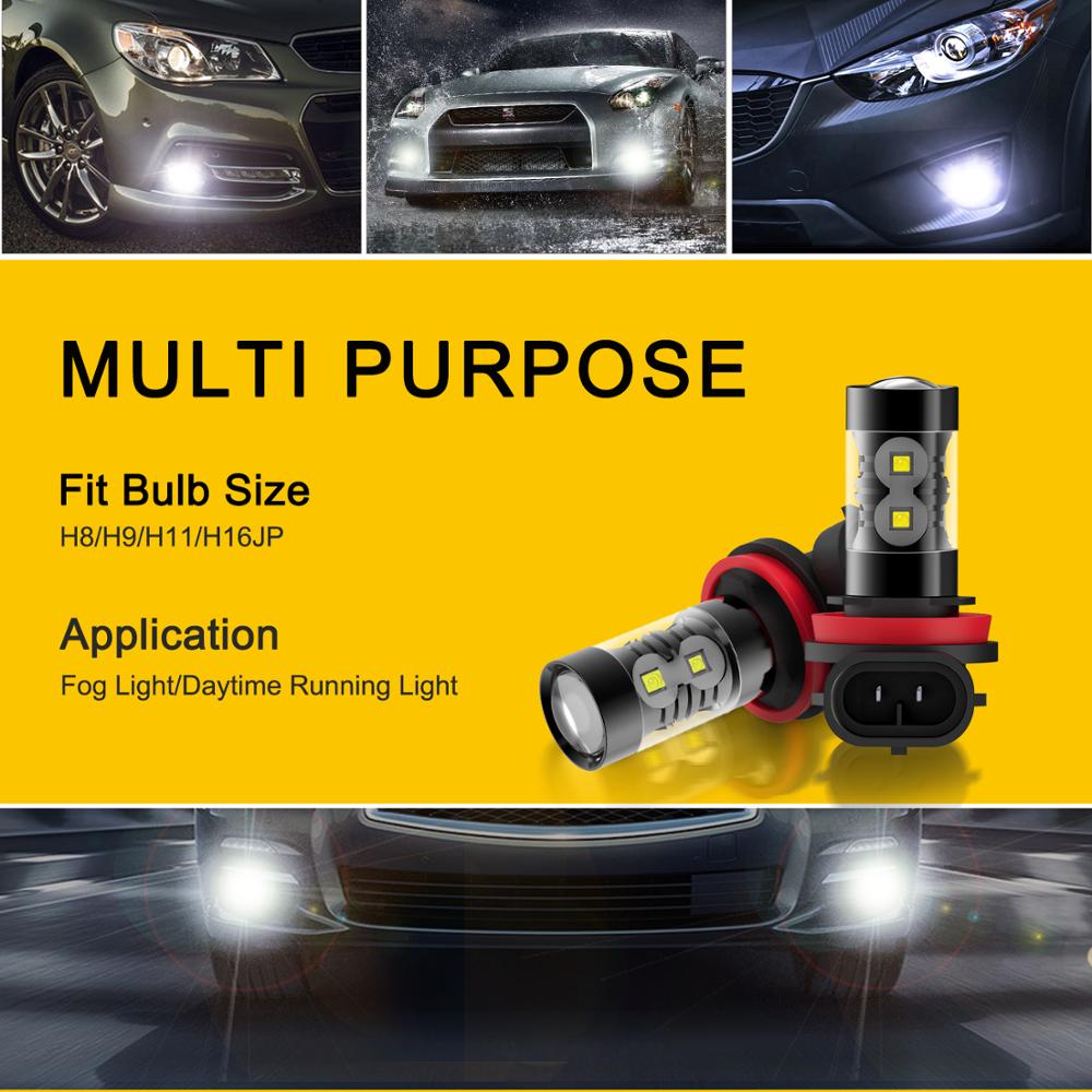 2x PSX24W LED H16 H10 H11 H8 Antibrouillard 9006 HB4 H7 Auto Ampoule 880 881 50W LED Ampoule Voiture Diurne DRL Lampe 6000K Blanc