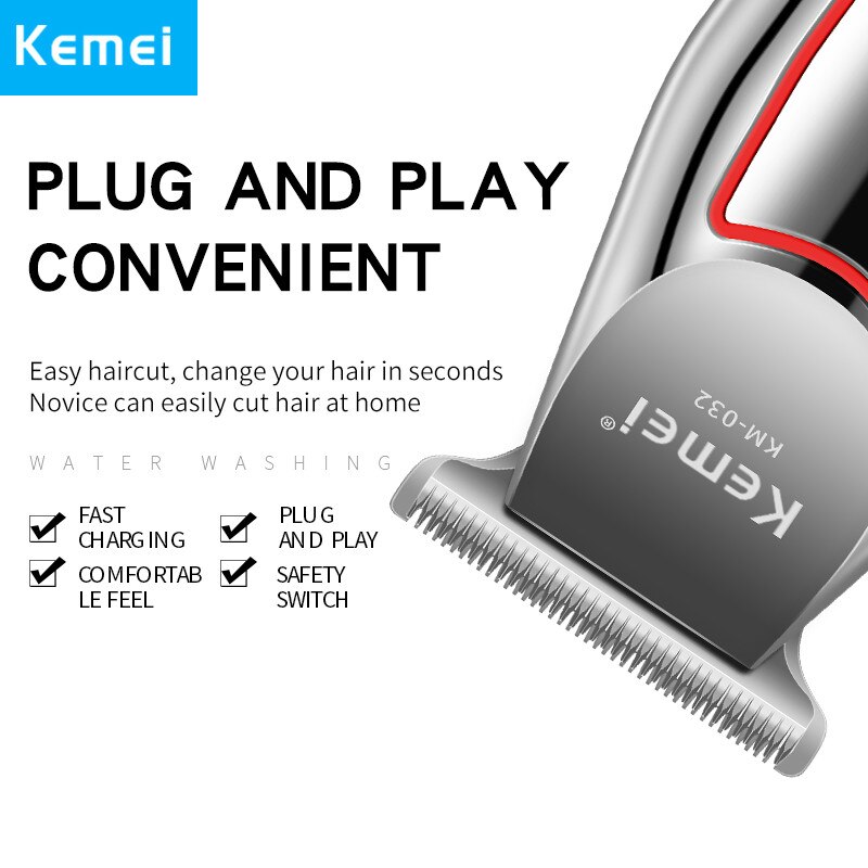 Kemei 032 maquinilla eléctrica para cortar el pelo recargable sin cable para hombres recortadora de barba de 0mm cortadora de pelo de cabeza calva