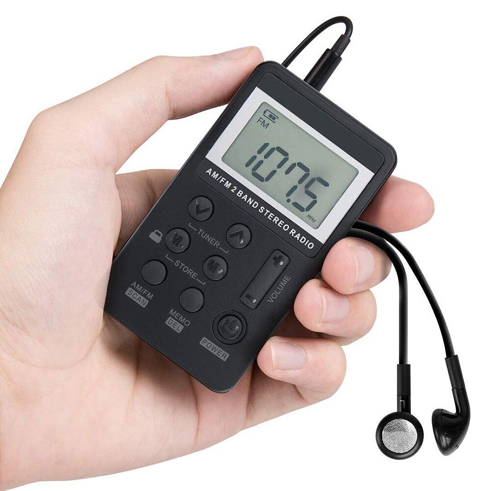 AM/FM Pocket Radio Mini Handheld Radio Dual Band Digital Multiple Stations Radio with HiFi Earphones Battery For Walkman hiking