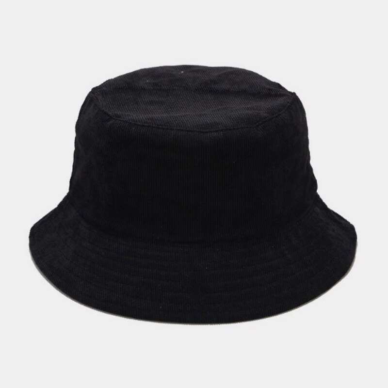 Vendbar corduroy spand hat cap afslappet to sider slid blank fiskere hat udendørs sport solid strand paname solhat droshipping: Sort