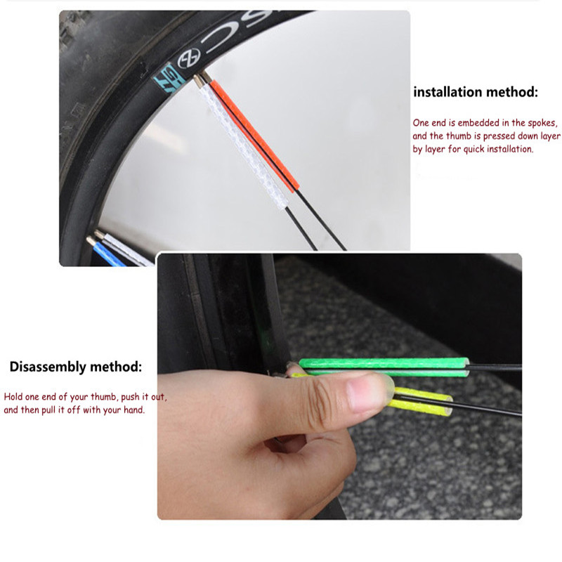 12pz MTB bici ruota per bicicletta raggi riflettenti adesivi per biciclette accessori per biciclette raggi riflettenti colorati strisce di avvertimento