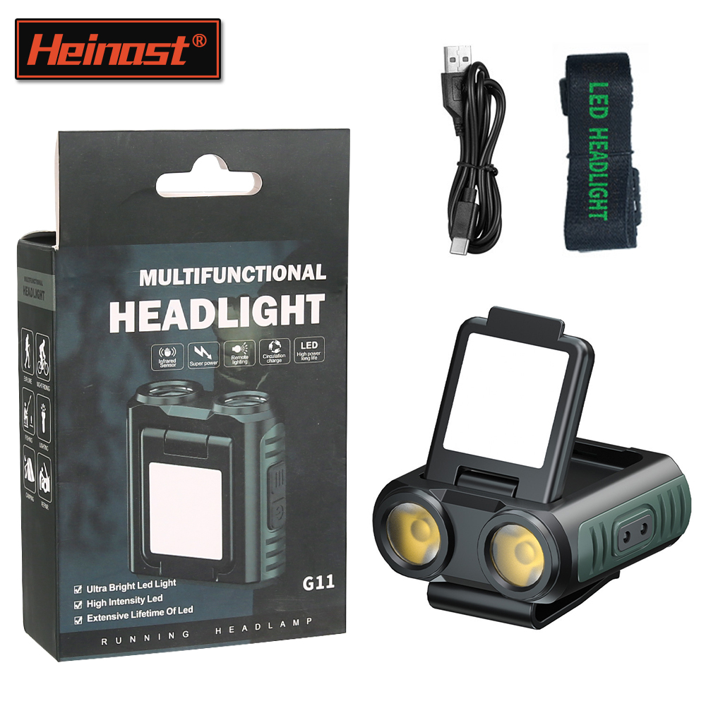 Induktions-LED-Scheinwerfer, Mini-Kappen-Clip-Licht, integrierter 1200 mAh Akku, wiederaufladbare USB-Kopf-Taschenlampe für Camping, Angeln, Laterne