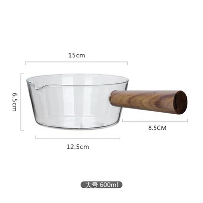 Glas Saus Pan Met Open Schenktuit Koffie Melk Warmer Babyvoeding Soep Chocolade Melting Pot Met Houten Handvat Keuken kookgerei: WHITE