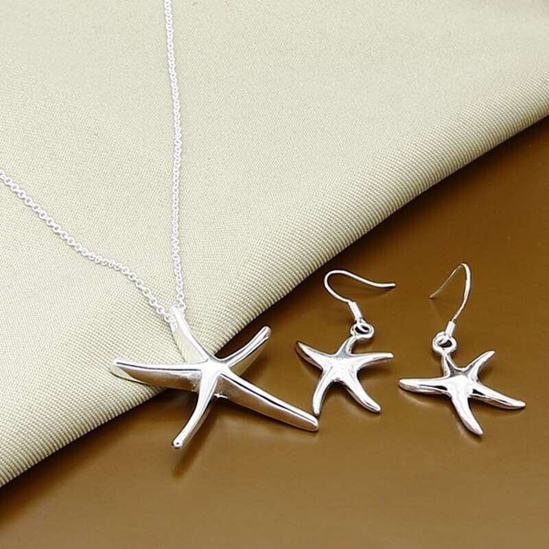 925 Zilveren Lucky Vijfpuntige Ster Ketting Oorbellen Sieraden Set Voor Vrouwen Trendy Sieraden