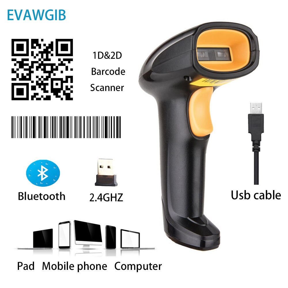 Evawgib 1D 2D PDF417 Barcode Scanner Usb 2.4G 433Mhz Bluetooth Barcode Scanners Handheld Barcode Reader Goedkope Barcode Scanner: EV-B208(CMOS 2D)