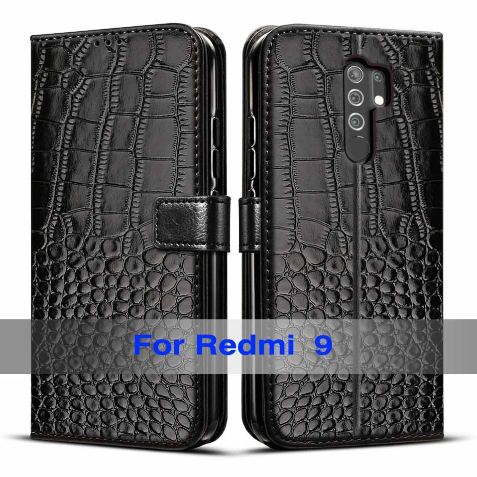 Para em redmi 9 caso da aleta caso de couro para xiaomi redmi 9 coque redmi9 flip carteira capa de couro para xiaomi redmi9 caso saco do telefone: Black