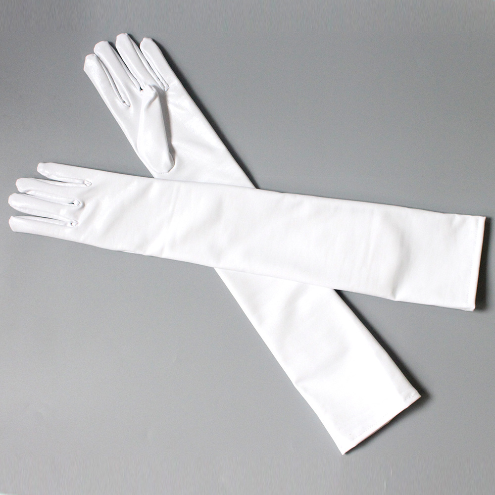Guantes largos de cuero blancos, guantes largos brillantes sexis para mujer, ropa de discoteca de látex de cuero, disfraz de ópera para