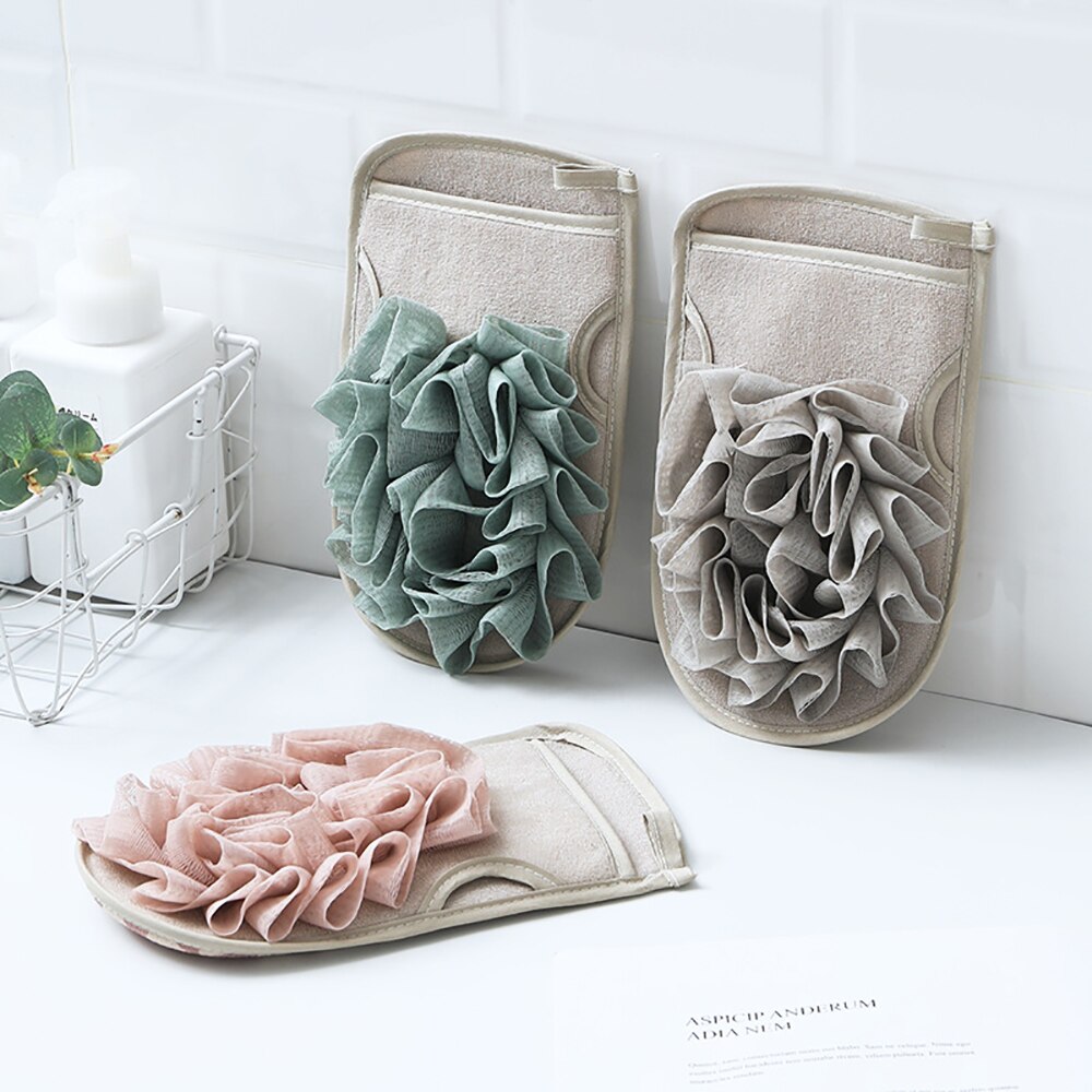 Guante de baño portátil para el hogar, esponja de limpieza corporal de doble cara, Bola de malla de masaje, herramienta de baño exfoliante